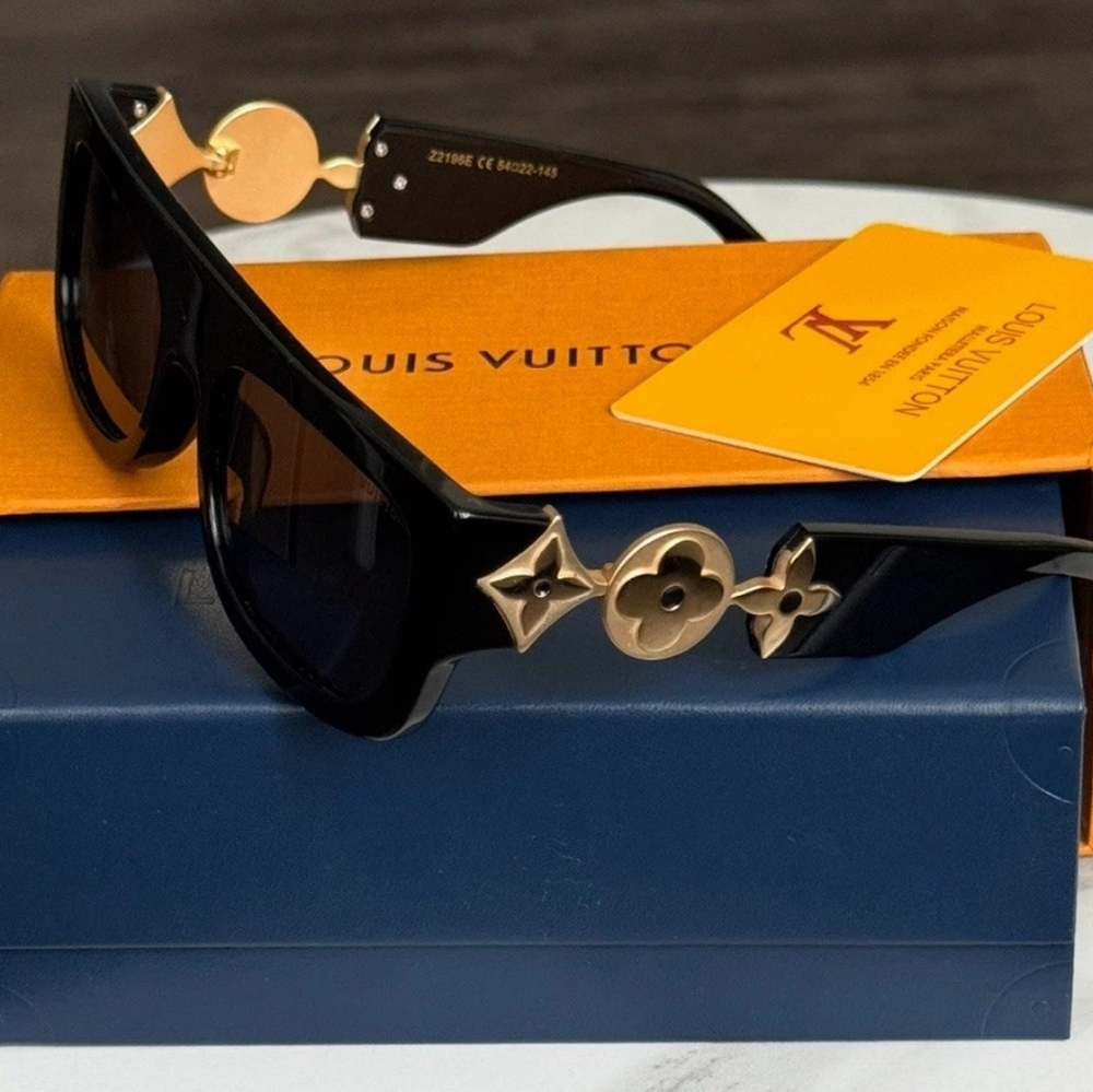 Louis Vuitton Black Sunglasses with Gold Accents